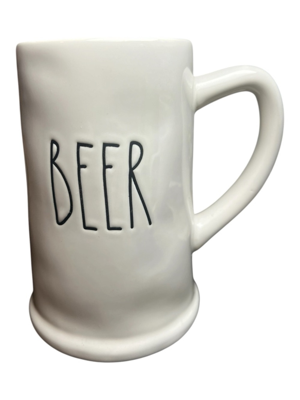 Rae Dunn White Ceramic Beer Mug with Black Lettering